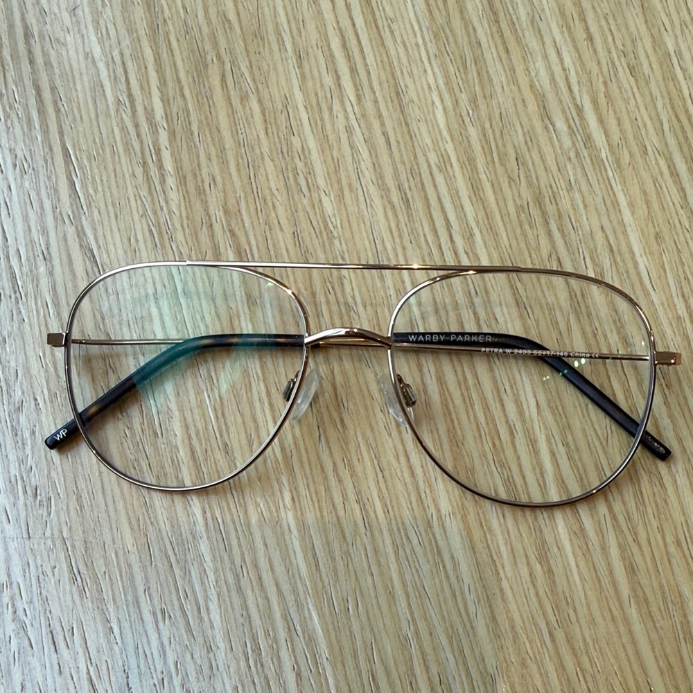 Warby Parker Petra Wide- Brushed Gold. Case included.